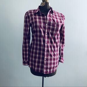 7FAM maroon plaid button down shirt